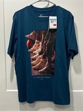 Nike Womens Teal Graphic Tee with Basketball Sneaker Image